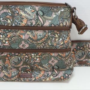 Sakroots Womens Shoulder Handbag Crossbody Double Pocket Purse + change purse